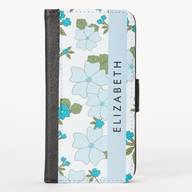 Blue Flowers, Pattern Of Flowers, Your Name iPhone Wallet Case (Front)