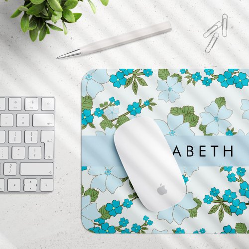 Blue Flowers Pattern Of Flowers Your Name Mouse Pad