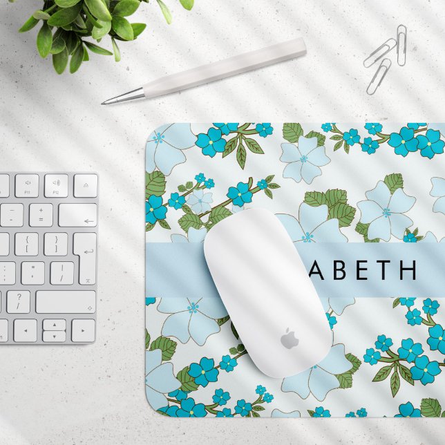 Blue Flowers, Pattern Of Flowers, Your Name Mouse Pad (Creator Uploaded)