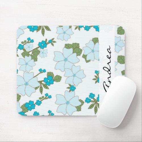 Blue Flowers Pattern Of Flowers Your Name Mouse Pad