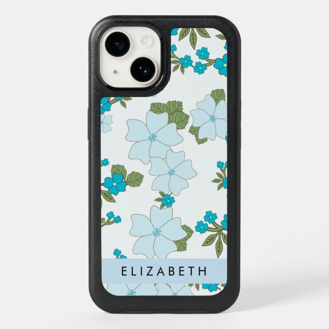 Blue Flowers, Pattern Of Flowers, Your Name Otterbox iPhone Case (Back)