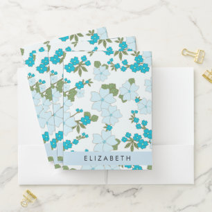 Blue Flowers, Pattern Of Flowers, Your Name Pocket Folder