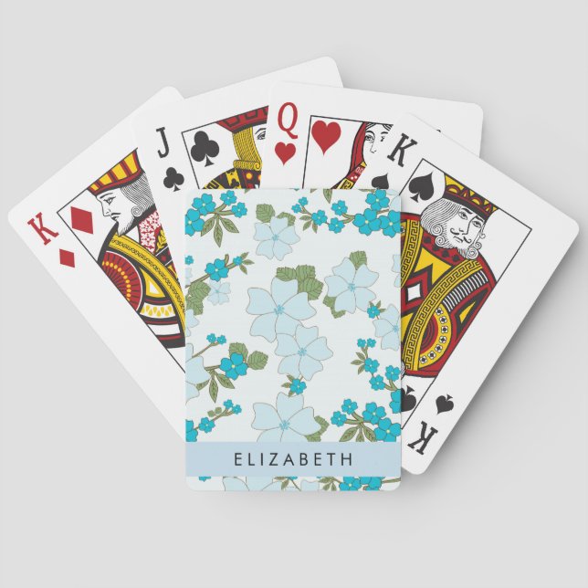 Blue Flowers, Pattern Of Flowers, Your Name Poker Cards (Back)
