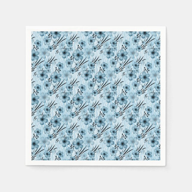 Blue flowers pattern on tiger background napkins (Front)