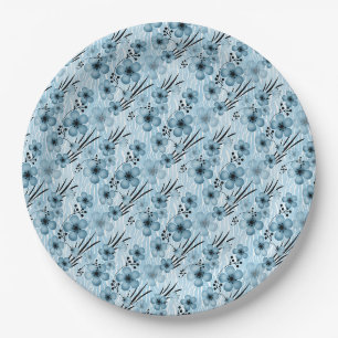 Blue flowers pattern on tiger background paper plates