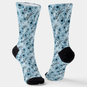 Blue flowers pattern on tiger background socks