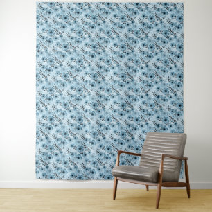 Blue flowers pattern on tiger background tapestry