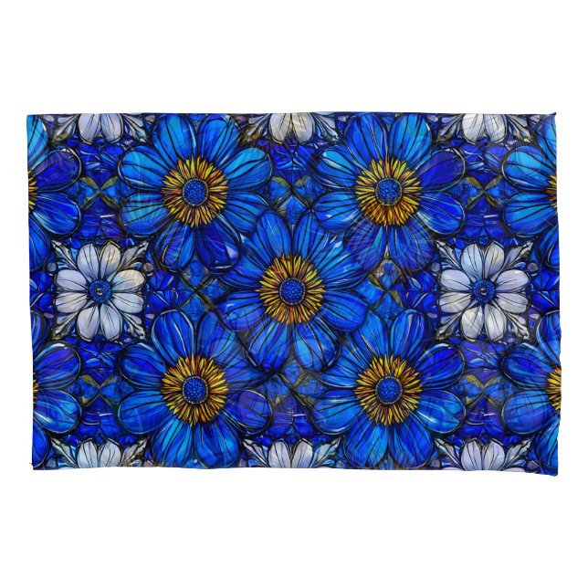 Blue flowers pattern pillow case (Front)