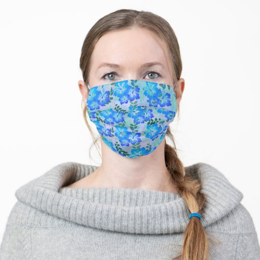 Blue Flowers Pattern Tropical Adult Cloth Face Mask (Worn)