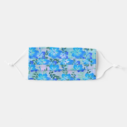 Blue Flowers Pattern Tropical Adult Cloth Face Mask (Front, Folded)