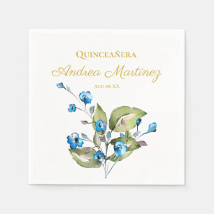Blue Flowers Personalized Quinceañera Napkins