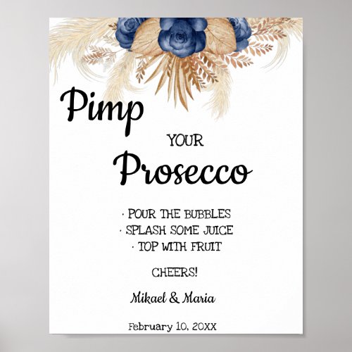Blue Flowers Pimp your Prosecco Bridal Shower Sign