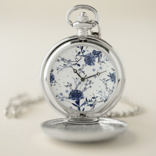 Blue flowers pocket watch