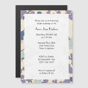Blue Flowers, Purple Flowers, Baby Shower Magnetic Invitation