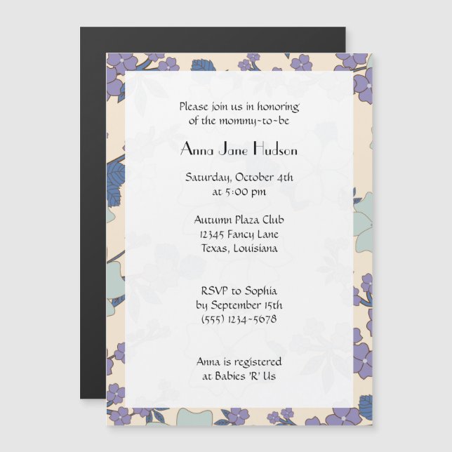 Blue Flowers, Purple Flowers, Baby Shower Magnetic Invitation (Front/Back)