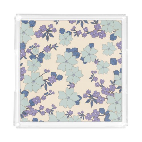 Blue Flowers Purple Flowers Floral Pattern Acrylic Tray