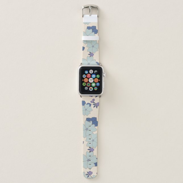Blue Flowers, Purple Flowers, Floral Pattern Apple Watch Band (Front)