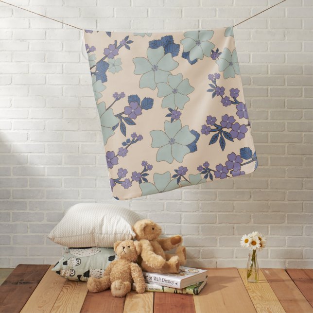 Blue Flowers, Purple Flowers, Floral Pattern Baby Blanket (In Situ)