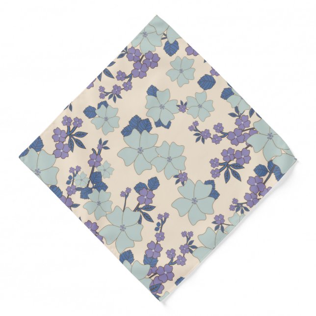 Blue Flowers, Purple Flowers, Floral Pattern Bandana (Front)