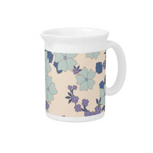 Blue Flowers Purple Flowers Floral Pattern Beverage Pitcher