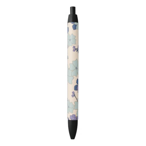 Blue Flowers Purple Flowers Floral Pattern Black Ink Pen