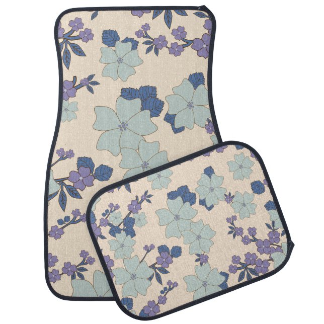 Blue Flowers, Purple Flowers, Floral Pattern Car Floor Mat (Set)