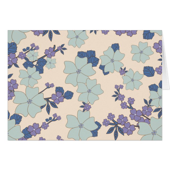 Blue Flowers, Purple Flowers, Floral Pattern Cards (Front Horizontal)