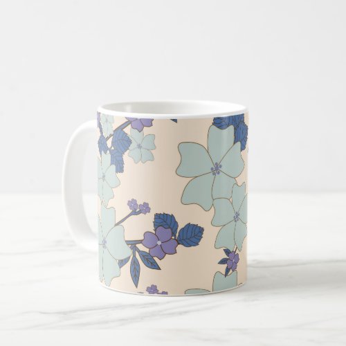 Blue Flowers Purple Flowers Floral Pattern Coffee Mug