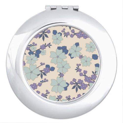 Blue Flowers Purple Flowers Floral Pattern Compact Mirror