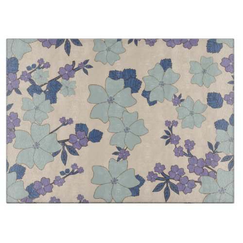 Blue Flowers Purple Flowers Floral Pattern Cutting Board