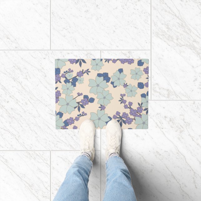 Blue Flowers, Purple Flowers, Floral Pattern Doormat (Indoor)