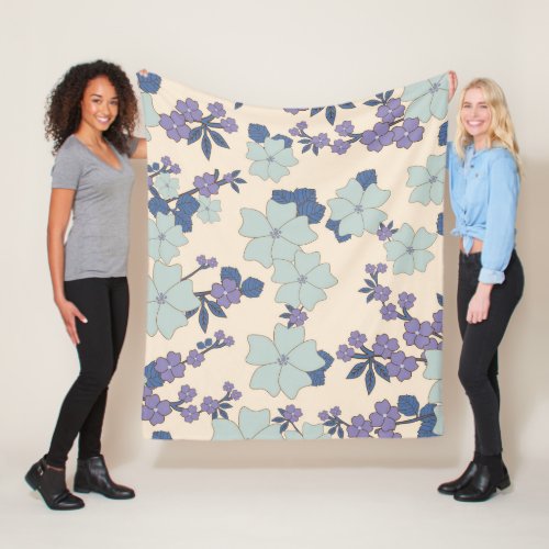 Blue Flowers Purple Flowers Floral Pattern Fleece Blanket