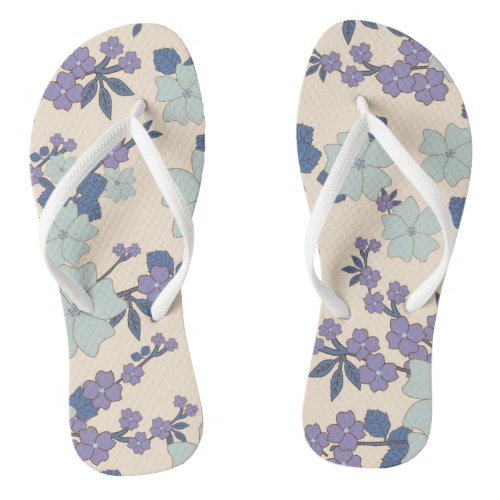 Blue Flowers Purple Flowers Floral Pattern Flip Flops