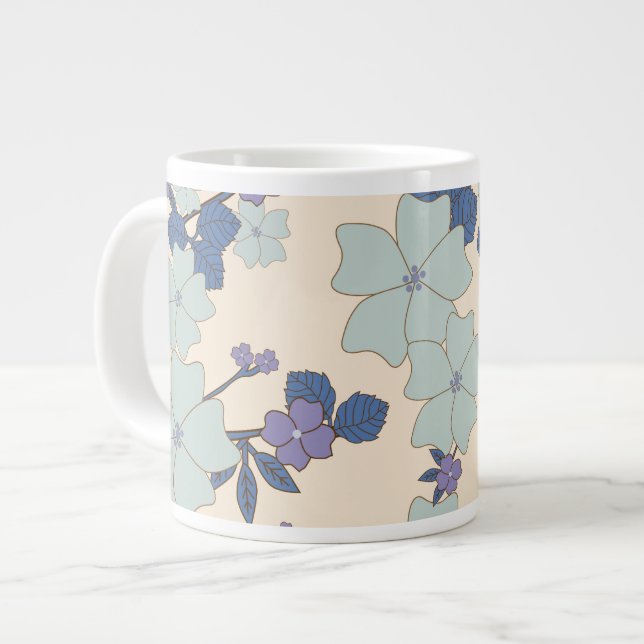 Blue Flowers, Purple Flowers, Floral Pattern Giant Coffee Mug (Front Left)