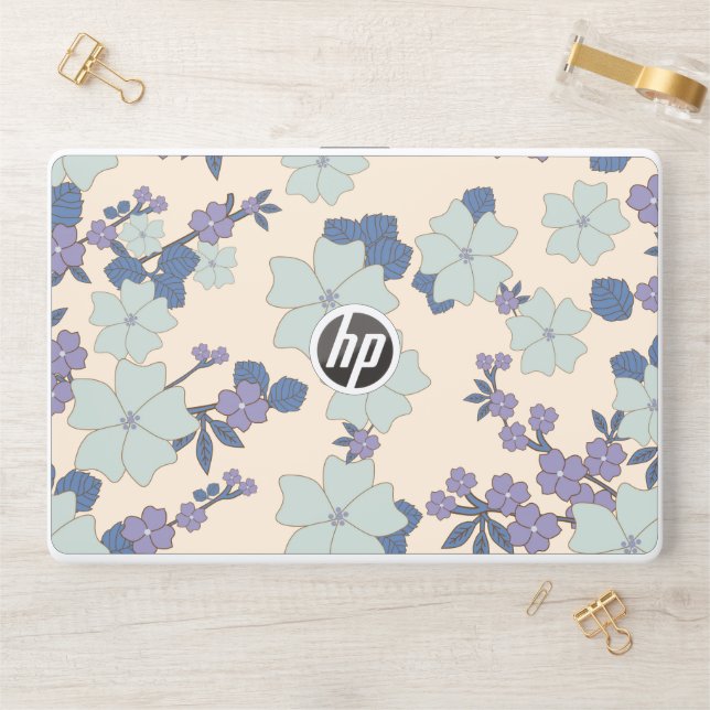 Blue Flowers, Purple Flowers, Floral Pattern HP Laptop Skin (Desk)
