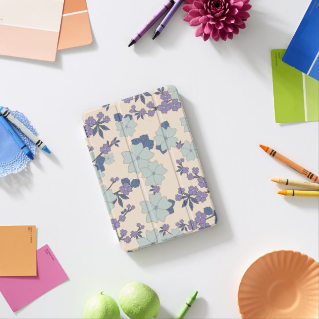Blue Flowers, Purple Flowers, Floral Pattern iPad Mini Cover (In Situ)