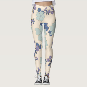 Blue Flowers, Purple Flowers, Floral Pattern Leggings
