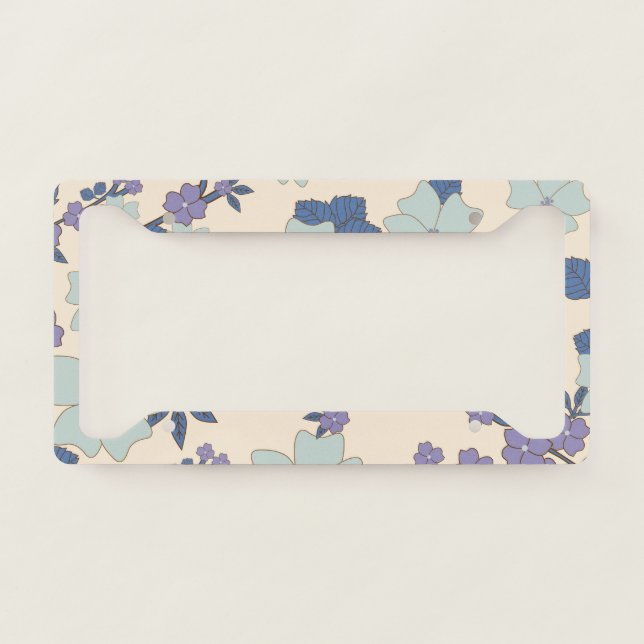 Blue Flowers, Purple Flowers, Floral Pattern License Plate Frame (Front)