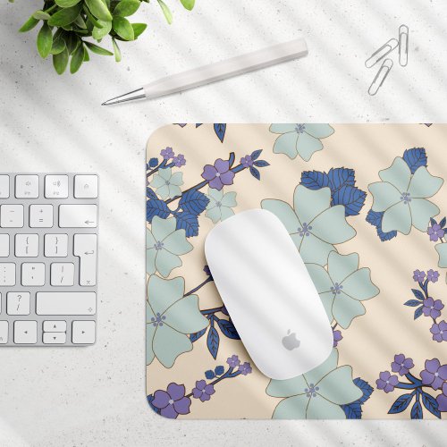 Blue Flowers Purple Flowers Floral Pattern Mouse Pad