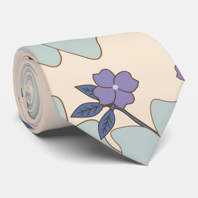 Blue Flowers, Purple Flowers, Floral Pattern Neck Tie (Rolled)