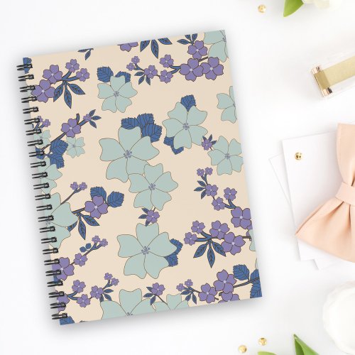 Blue Flowers Purple Flowers Floral Pattern Notebook
