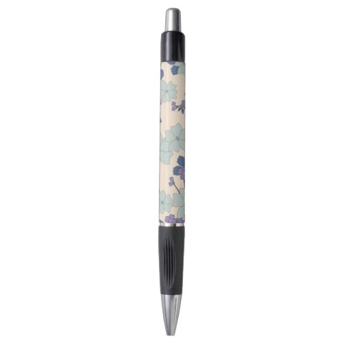 Blue Flowers Purple Flowers Floral Pattern Pen