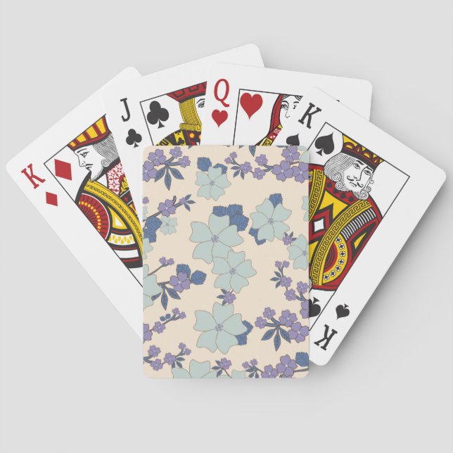 Blue Flowers, Purple Flowers, Floral Pattern Poker Cards (Back)
