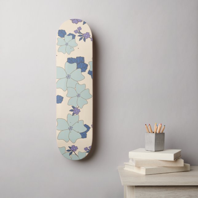 Blue Flowers, Purple Flowers, Floral Pattern Skateboard (Wall Art)