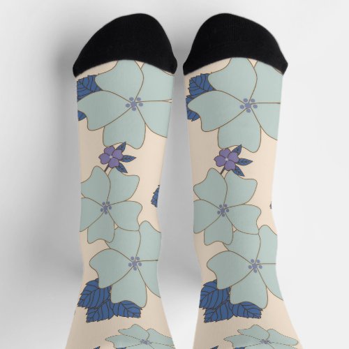 Blue Flowers Purple Flowers Floral Pattern Socks