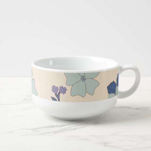 Blue Flowers Purple Flowers Floral Pattern Soup Mug