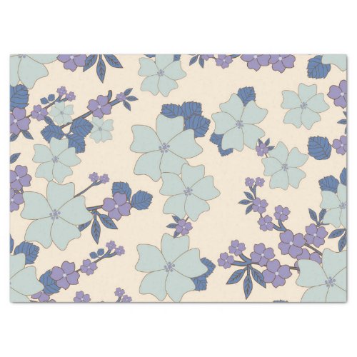 Blue Flowers Purple Flowers Floral Pattern Tissue Paper