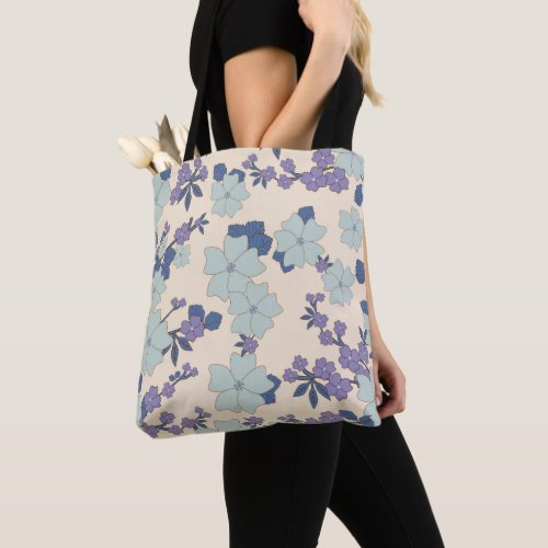 Blue Flowers Purple Flowers Floral Pattern Tote Bag