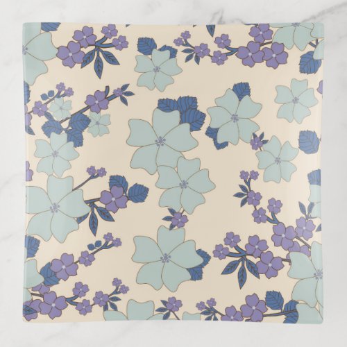 Blue Flowers Purple Flowers Floral Pattern Trinket Tray