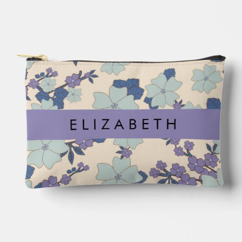 Blue Flowers Purple Flowers Floral Your Name Accessory Pouch